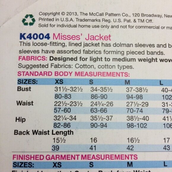 Kwik Sew Misses Jacket Pattern K4004 Uncut XS S M L XL Kerstin Martensson - Picture 4 of 10